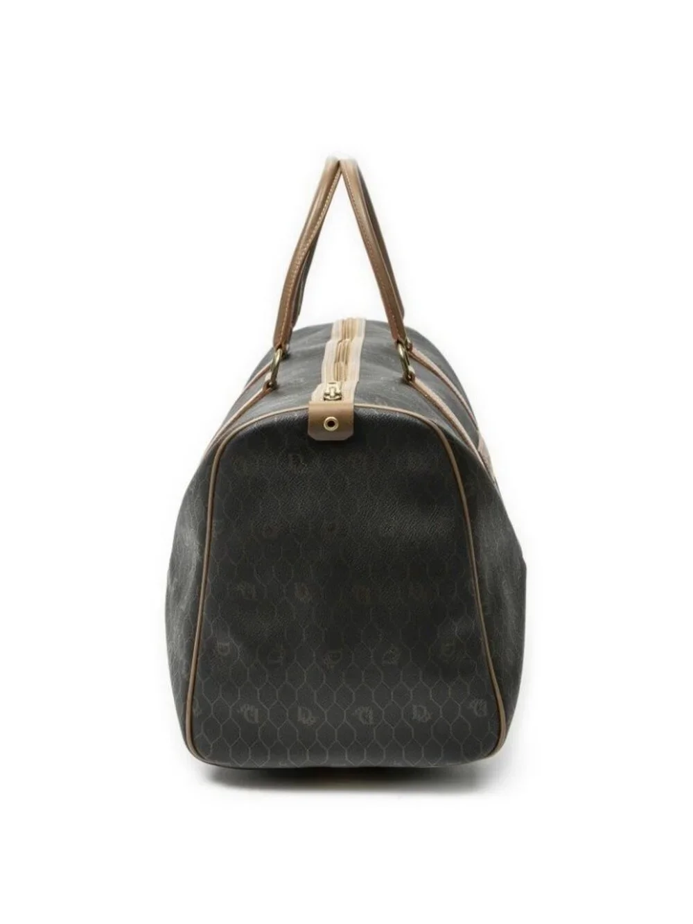 Dior Vintage Travel Boston Gray Brown Honeycomb Canvas Shoulder Bag - Picture 4 of 10